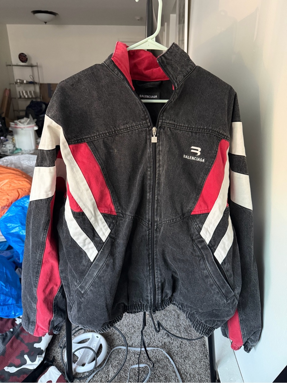 Balenciaga Washed Black Vintage Denim Track Jacket
